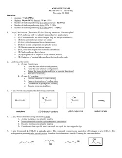CHEMISTRY 313-03 MIDTERM # 3 &ndash; answer key November 30