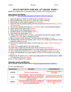 SPACE REVIEW FOR SOL (6 GRADE TOPIC)