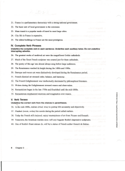 IV. Complete Verb Phrases V. Verb Tenses
