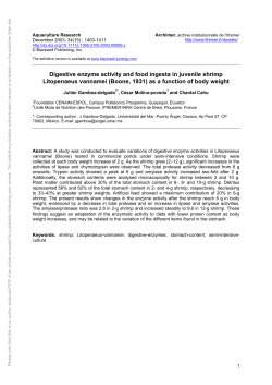 Digestive enzyme activity and food ingesta in juvenile