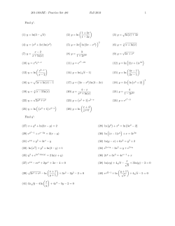201-103-RE - Practice Set #6 Fall 2013 1 Find y : (1) y = ln(3