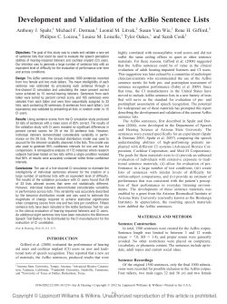 Development and Validation of the AzBio Sentence Lists