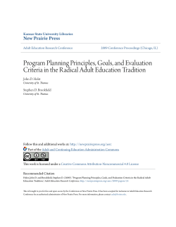 Program Planning Principles, Goals, and