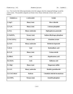 Chemistry 143 Nomenclature Dr. Caddell 1.) For each of the