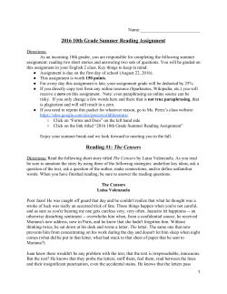 2016 10th Grade Summer Reading Assignment Reading #1: ​The