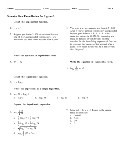 Semester Final Exam Review for Algebra 2