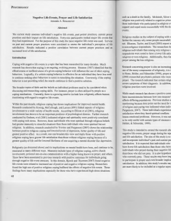 PSYCHOLOGY Negative Life Events, Prayer and Life Satisfaction