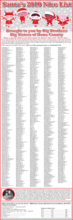 Santa`s 2010 Nice List - Big Brothers Big Sisters of Dane County