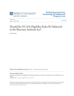 Should the NCAA`s Eligibility Rules Be Subjected to the Sherman