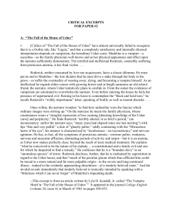 CRITICAL EXCERPTS FOR PAPER #2 A: &ldquo;The Fall of the House of