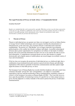 The Legal Protection of Privacy in South Africa