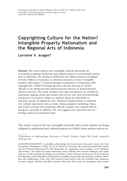 2012, &ldquo;Copyrighting Culture for the Nation? Intangible Property