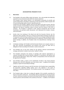 JOB DESCRIPTION: PRESIDENT OF ECFS 1. Main Duties 1.1 The