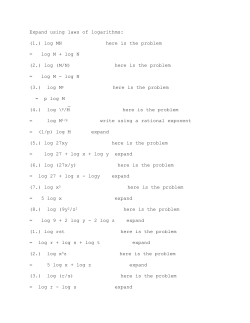 Expand using laws of logarithms: (1.) log MN here is the problem