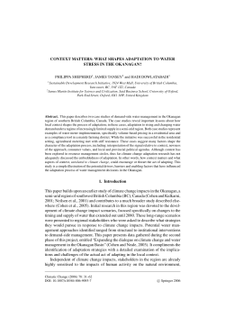 CONTEXT MATTERS: WHAT SHAPES ADAPTATION TO WATER