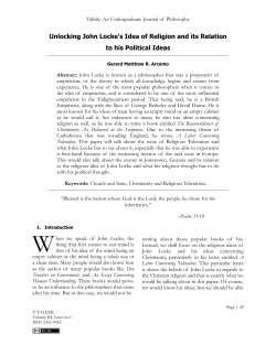Unlocking John Locke`s Idea of Religion and its Relation
