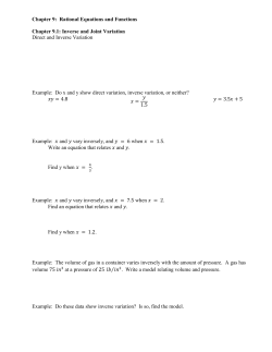 Chapter 9: Rational Equations and Functions Chapter 9.1: Inverse