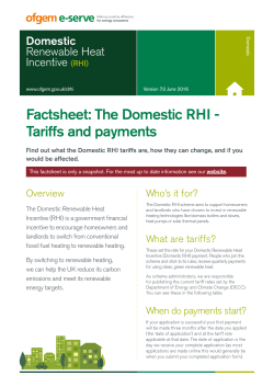 Factsheet: The Domestic RHI - Tariffs and payments