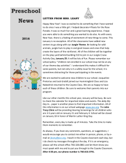Preschool Newsletter, January 2016
