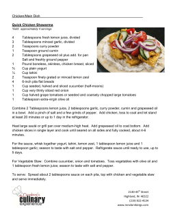 Chicken/Main Dish Quick Chicken Shawarma 4 Tablespoons fresh