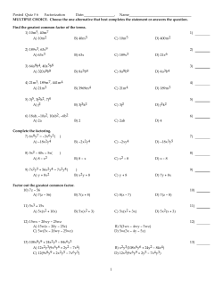 Posted Quiz # 6 Factorization Date: , Name___________________
