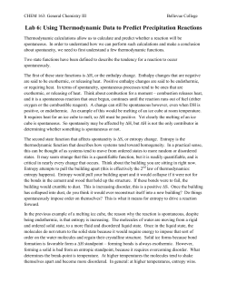 Lab 6: Using Thermodynamic Data to Predict Precipitation Reactions