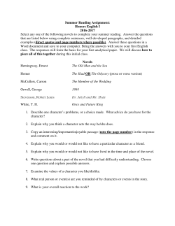 Summer Reading Assignment: Honors English I 2016