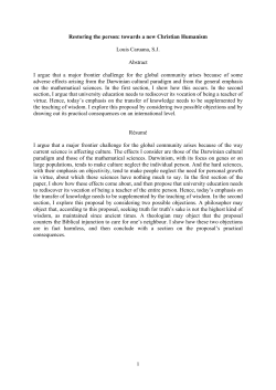 1 Restoring the person: towards a new Christian Humanism