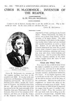CYRUS H. McCQRMICK: `INVENTOR` OF THE` REAPER .