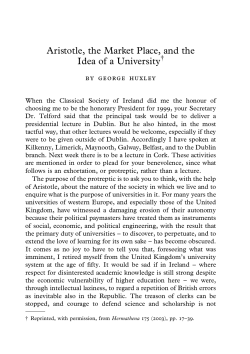Aristotle, the Market Place, and the Idea of a University