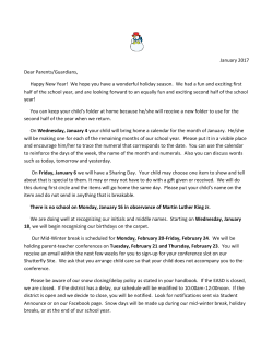 January 2017 Dear Parents/Guardians, Happy New Year! We hope