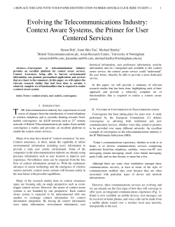 Context Aware Systems, the Primer for User Centered Services