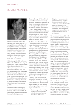 Leeming, Mark --- "Chris Holt (1947-2014) - Obituary" [2014
