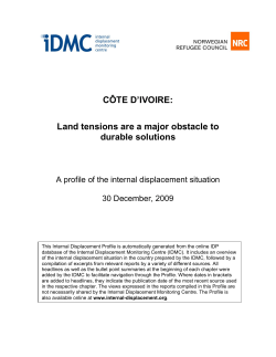 C&Ocirc;TE D`IVOIRE: Land tensions are a major obstacle to