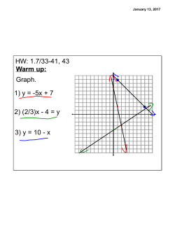 HW: 1.7/33-41, 43 Warm up: Graph. 1) y = -5x + 7 2) (2/3)x