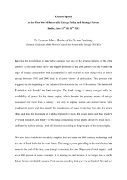 Speech First World Renewable Energy Policy and Strategy Forum 2002