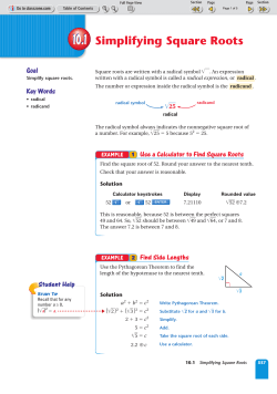10.1 Simplifying Square Roots