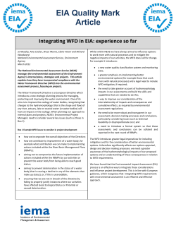 NEAS article Integrating The Water Framework Directive in