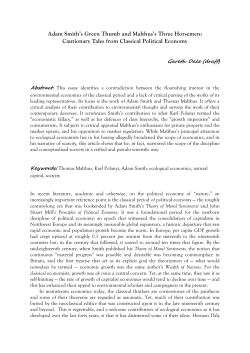 Adam Smith`s Green Thumb and Malthus`s Three