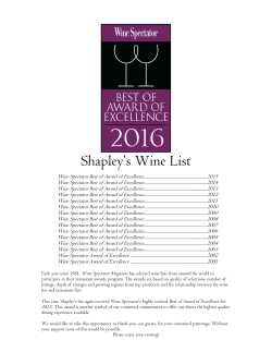 Shapley`s Wine List - Shapley`s Restaurant