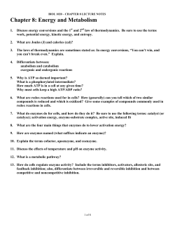 Chapter 8: Energy and Metabolism