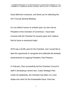 Incoming President, Kyle Broadhurst`s AGM Speech (February 2017)