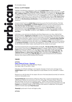 For immediate release: Barbican June 2016 Highlights Highlights of