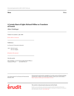 A Certain Slant of Light: Richard Wilbur as Translator of