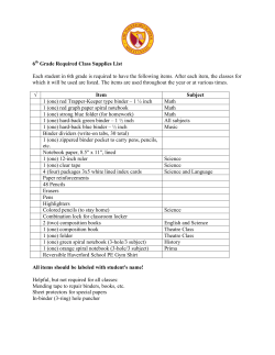 6th Grade Required Class Supplies List Each student in 6th grade is