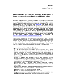 Internal Market Scoreboard: Member States need to focus