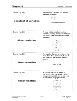 Chapter 5 constant of variation direct variation linear equation linear