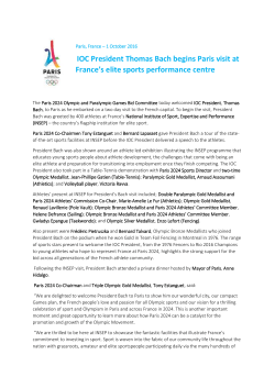 IOC President Thomas Bach begins Paris visit at France`s elite