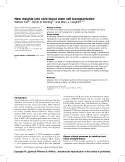 New insights into cord blood stem cell transplantation