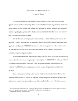 The Top Ten TTAB Decisions of 2014 by John L. Welch Section 2(d